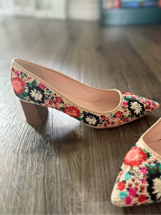 kate spade Shoes - kate spade Embroidered Pointed-Toe Heel in Beige, Pink, Green
